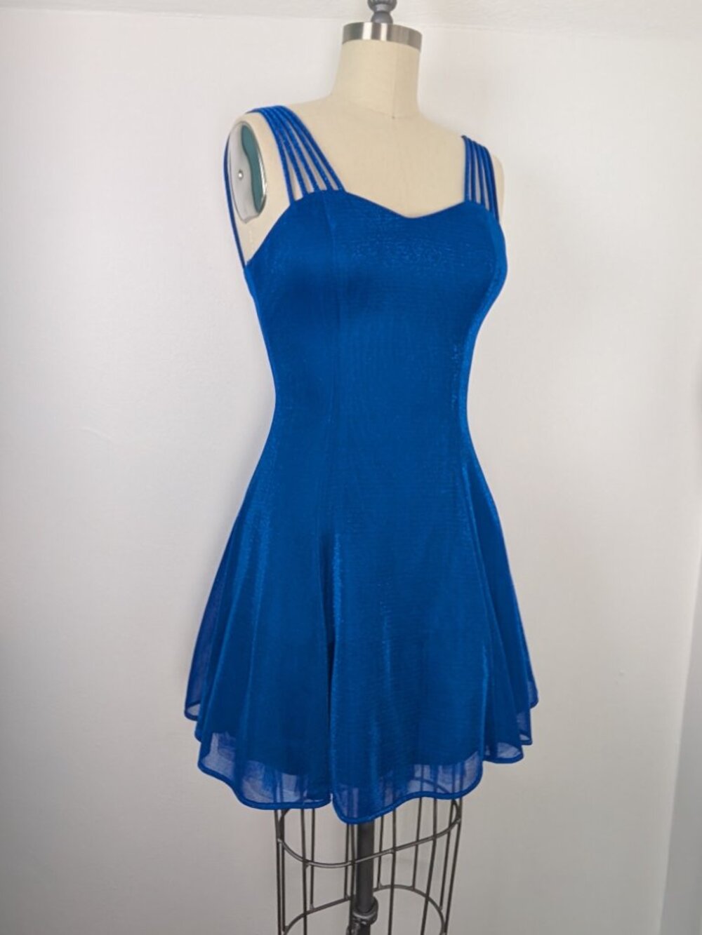 Blue Mini Dress Glitter 90s Short Cocktail Dress Vintage Cobalt Blue